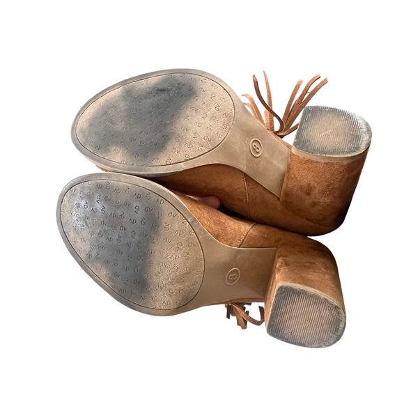 Leather soft brown boots w cutout toe fringe on sides, wedge heel cowboy sz 8 - Picture 5 of 6